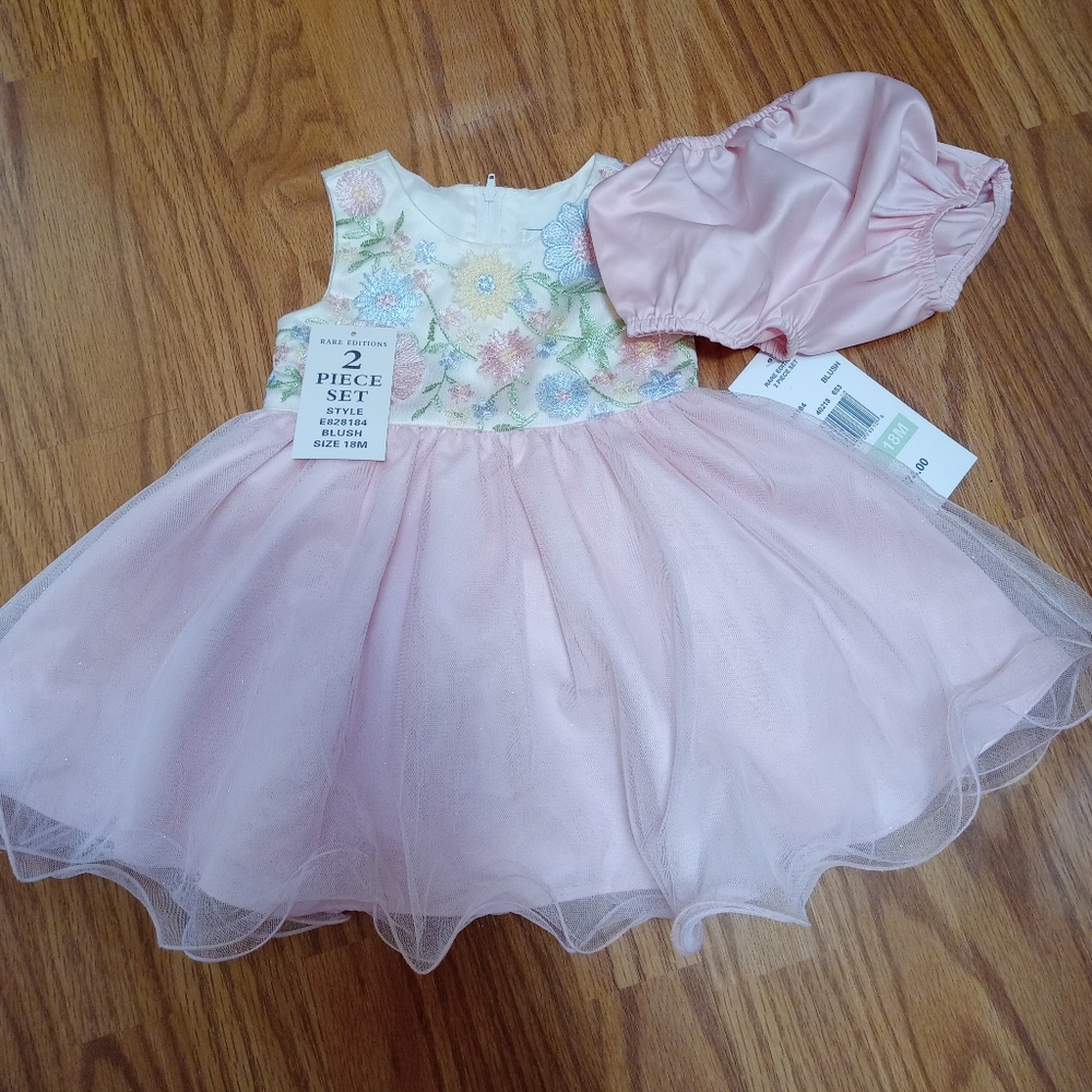 Pink Floral Baby Dress with Bloomers NWT Rare Editions Size 18 Months Girl